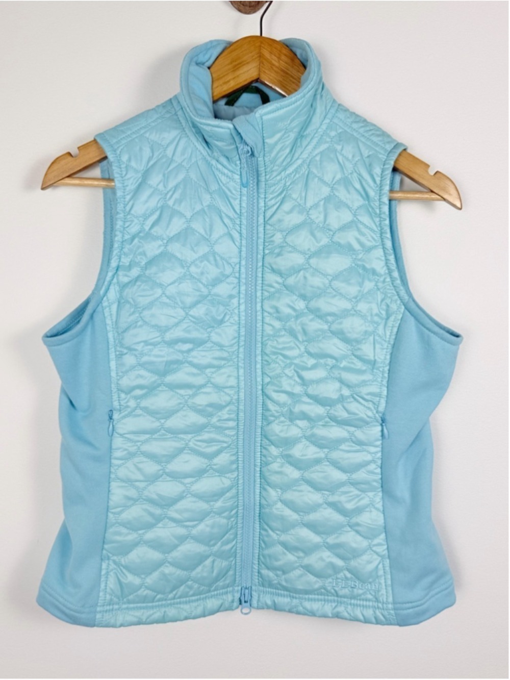 L.L. Bean Baby Blue Quilted Fleece Vest XS Petite Coastal Preppy